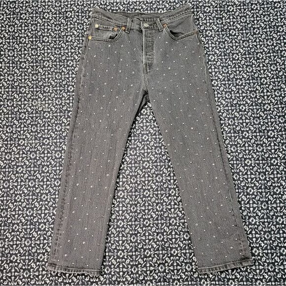 Levi's Premium 501 Crop Studded Rhinestone Jeans - Picture 1 of 9